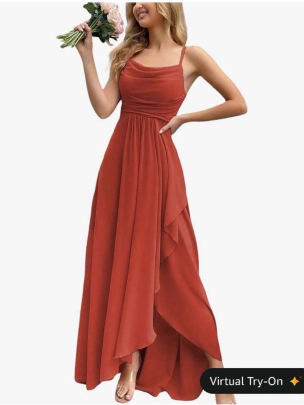 Rust Red Maxi Dress with Draped Skirt